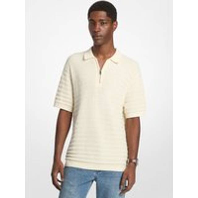 MK Textured Cotton Zip-Up Polo Shirt - Natural - Michael Kors - L
