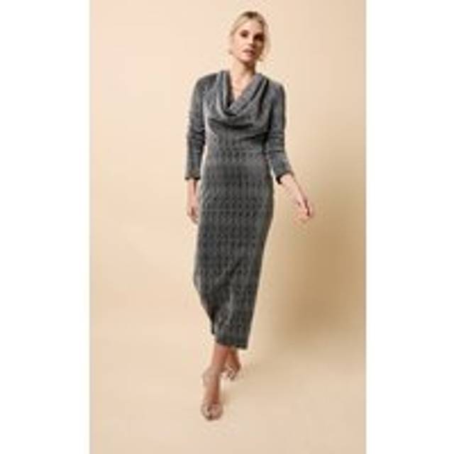 Black and Silver Cowl Neck Midaxi Dress - 14