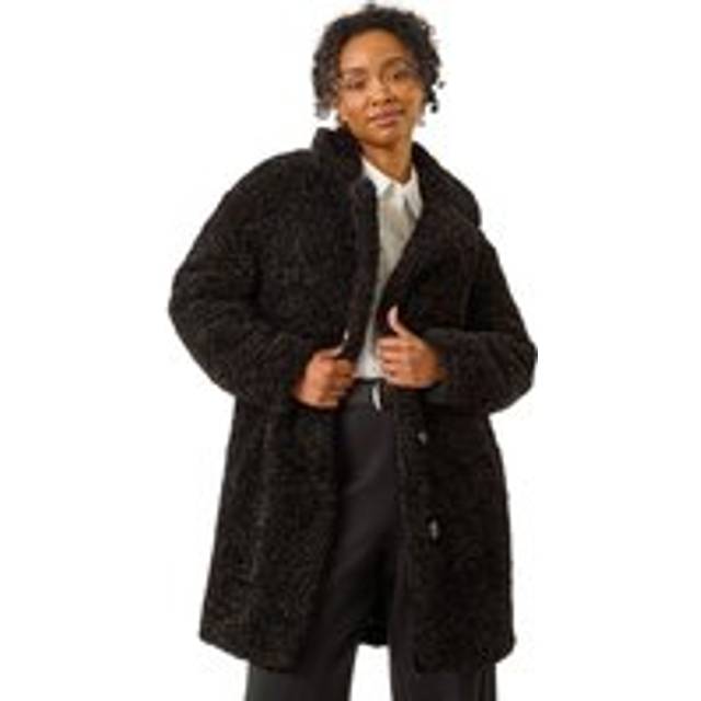 Roman Petite Teddy Longline Coat In Black - 10
