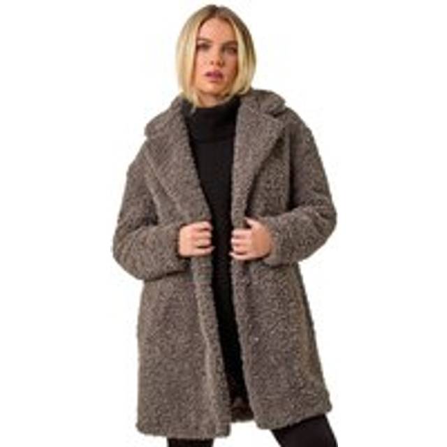Roman Petite Teddy Longline Coat In Taupe - 18