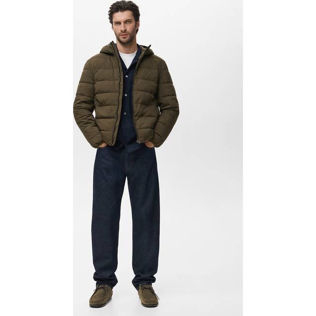 Quilted jacket with down and feather filling olive green - Man - XS - MANGO MAN - Olive Green