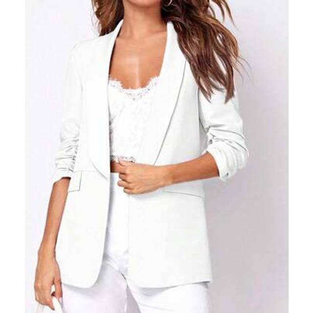 SHEIN Pink Plus Size Women&#39;s Suit Jacket, Elegant Attire For Commuting And Business,Business Casual Woman White Blazer Women Women Blazers White Jacket For