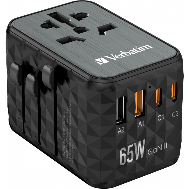 Verbatim GaN III Universal World Travel Adapter 65W 2C2A