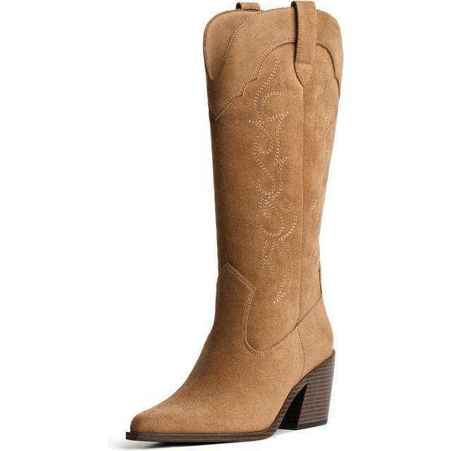 Bershka Cowboystøvler Med Hæl Og Broderier - Sand
