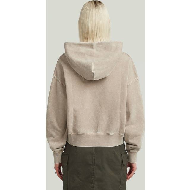 Washed A Line Script Hoodie Sweater - Beige - Women