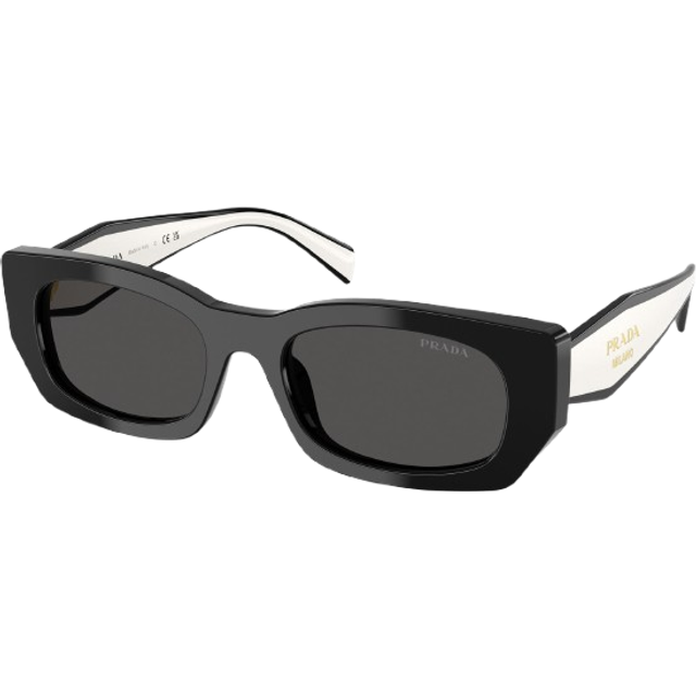 PRADA Sunglasses PR B05S 09Q08Z Black White Rectangular Symbole Gold Authentic