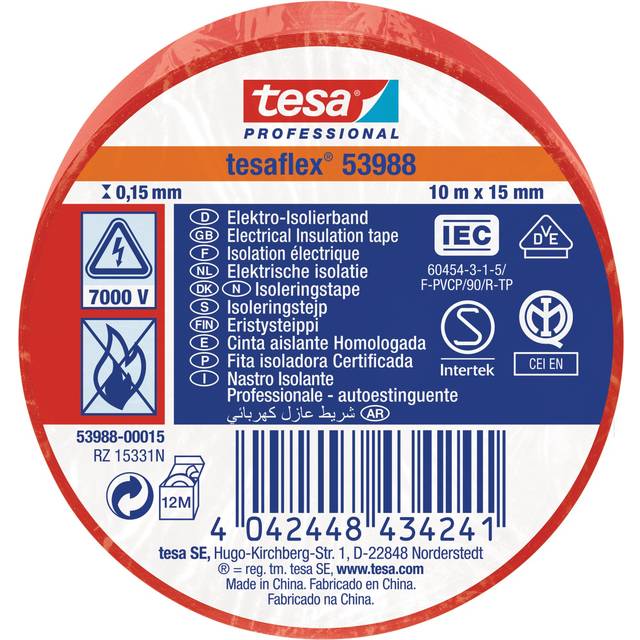 Isoleringstejp Tesa Röd 15Mmx10M