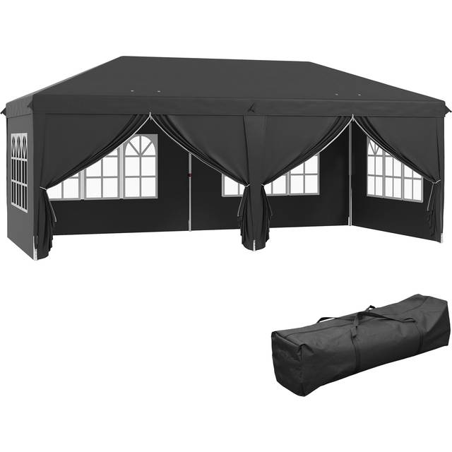 Outsunny 3 X 6M Pop Up Gazebo Height Adjustable Party Tent W/ Storage Bag Brown - One Size