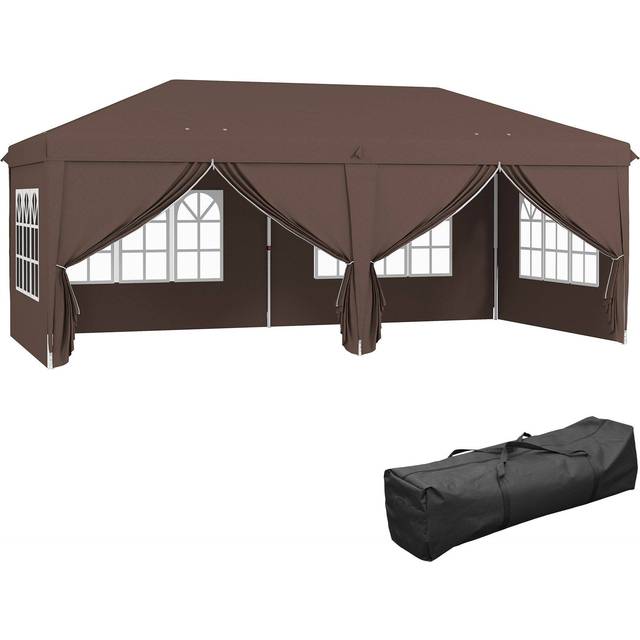 Outsunny 3 X 6 M Pop Up Gazebo With Sides And Windows, Height Adjustable Party Tent With Storage Bag, Event, Brown