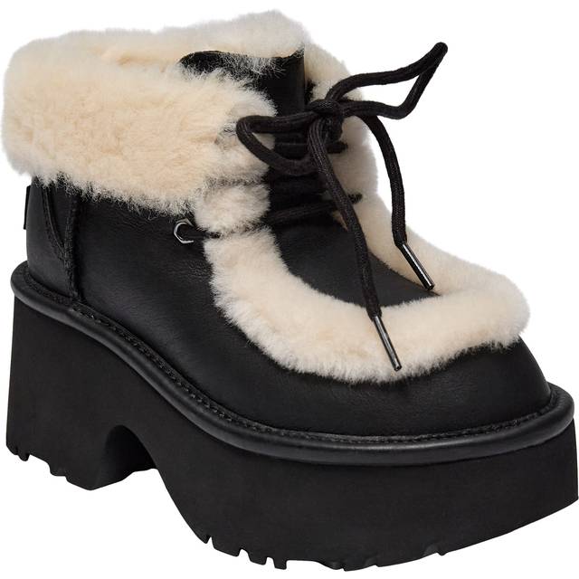 UGG® Classic Esmee Leather Lace Up Boot in Black, Size 3, Leather/Polyester/Cotton