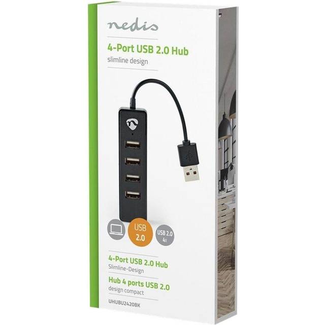 Nedis 4-ports USB 2.0 Hubb, 1x USB-A Hane -> 4x USB-A Hona