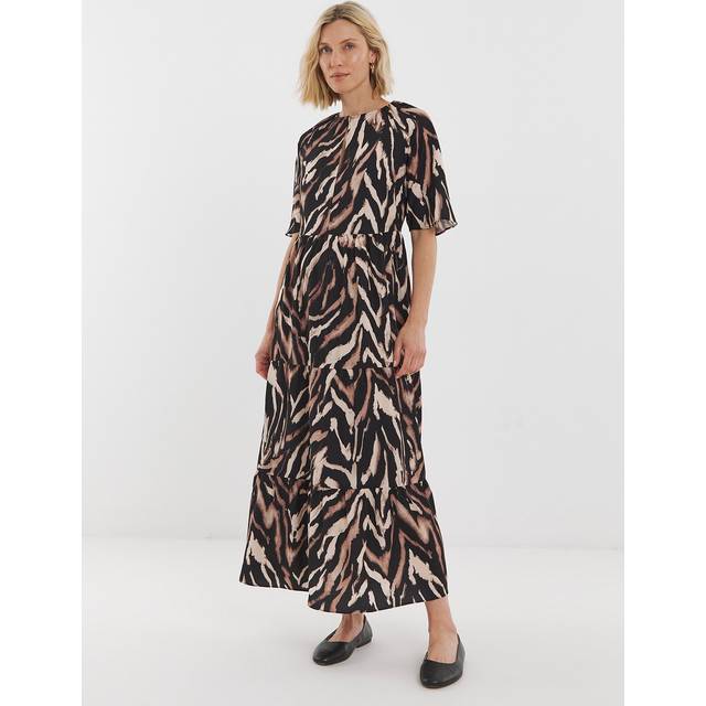 JD WILLIAMS Short Sleeve Smock Maxi Dress Neutral Print 10