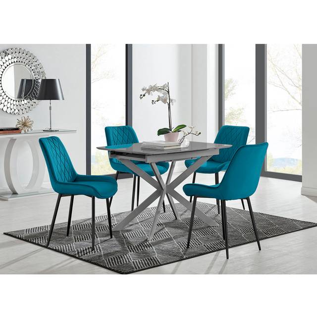 Eubanks Modern High Gloss Extendable Dining Table Set with Luxury Dining Chairs - Blue