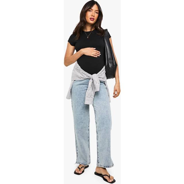 Womens Maternity Over The Bump Split Hem Straight Leg Jeans - Blue - 8, Blue