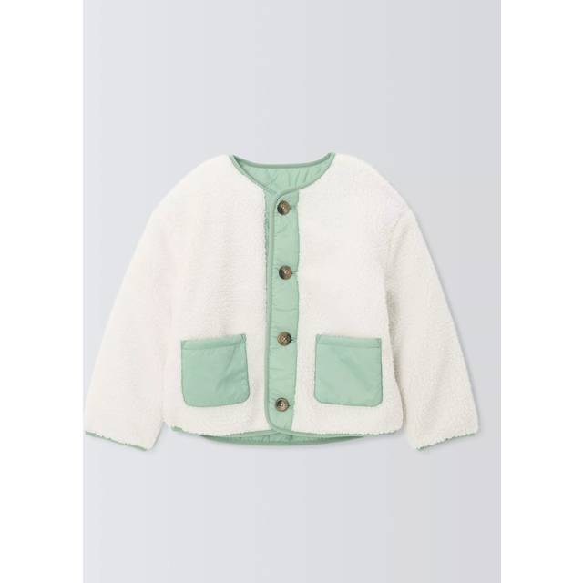 John Lewis Kids' Reversible Borg/Quilted Jacket, Cream, Green