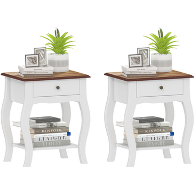 HOMCOM Bedside Tables Set of 2, Bedside Cabinets with Drawer, Shelf, White