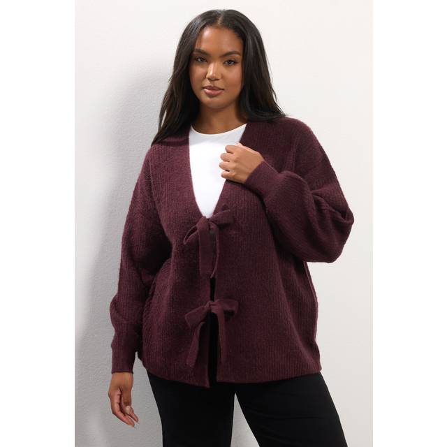 Yours Plus Size Wine Red Bow Tie Front Cardigan Size 22-24