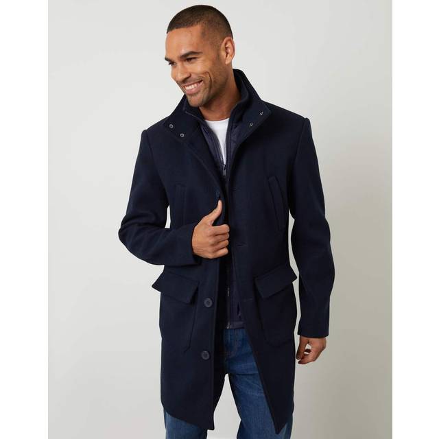 Threadbare Men Faux Wool Mock Layer Longline Utility Coat in Navy | Size: X-Large - XL