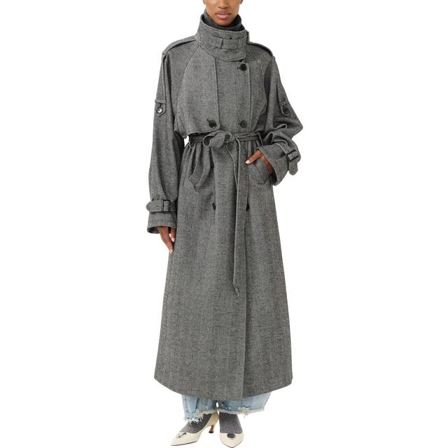 Gestuz Avic Wool Blend Long Trench Coat, Black