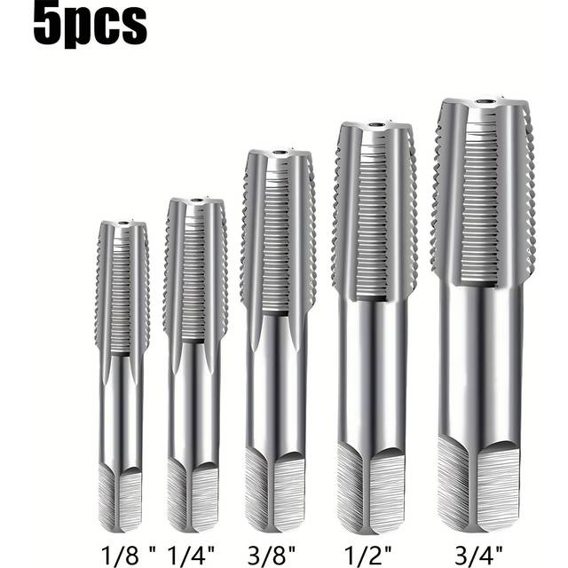 TEMU 6-piece Pipe Tap Set - Professional Thread Cutting Tool For Machining, Metal Alloy Bearing Steel Taps, Includes Sizes 1", 1/2", 3/8", 1/4", 1/8" & 3/4" - Durable Precision Threading Kit