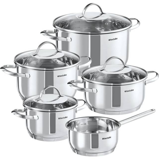 Pot and Pan Set Bologna XL, 9-Pieces in Induction Safe Stainless Steel - silver