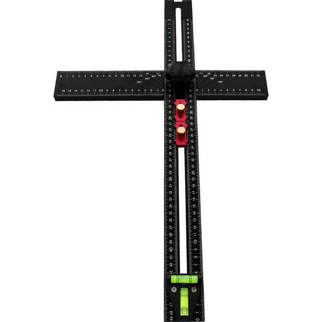 TEMU 2-in-1 Adjustable Drilling & Positioning Ruler - 21.2" Aluminum Alloy For Drywall, Cabinet Hardware Jig With Drawer Door Hole Template