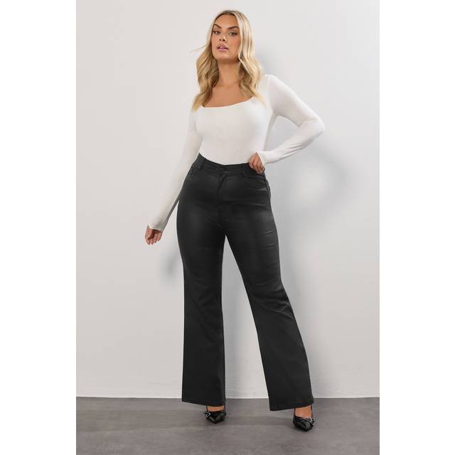 Yours Plus Size Black Coated Wide Leg Trousers Size 18