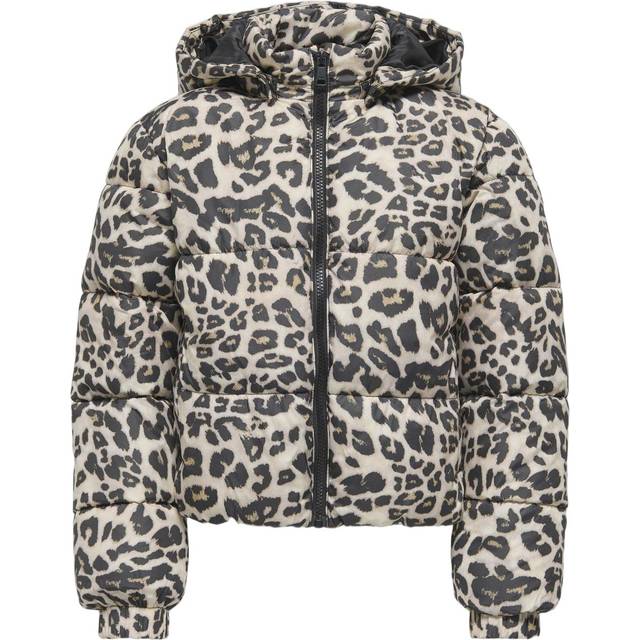 Only Kids Girls Leopard Print Padded Jacket - Beige, Beige, Size 11 Years - 11 YEARS