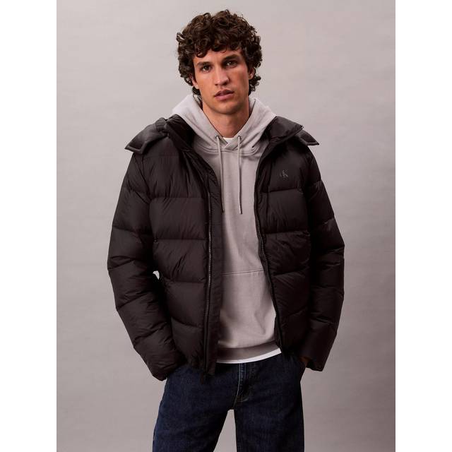Calvin Klein Jeans Nylon Zip Off Hood Down Quilted Jacket - Black, Black, Size L, Men
