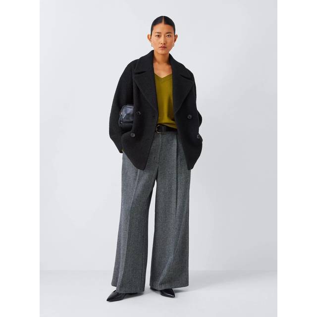 John Lewis Double Breasted Boucle Wool Coat, Black