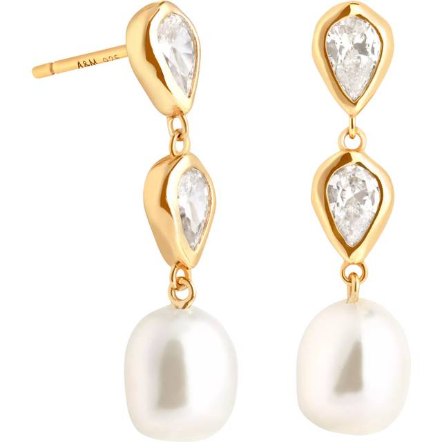 Astrid & Miyu Pearl and Crystal Drop Stud Earrings, Yellow Gold