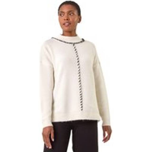 Roman Funnel Neck Seam Detail Jumper In Ivory - 10