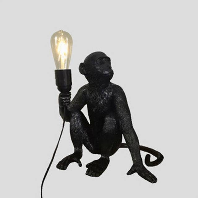 (black t) Nordic Hemp Rope Monkey Lamp Pendant Lamp Creative Cafe Industrial Style Chandelier Animal Becorative Pendant Lights