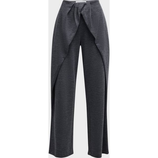 Wide-Leg Draped Pants with Knot Detail - GREY BLACK - Small