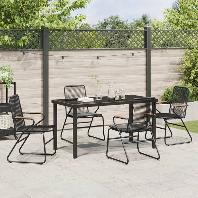 5 Piece Garden Dining Set Black PVC Rattan (73cm H x 140cm W x 70cm D)