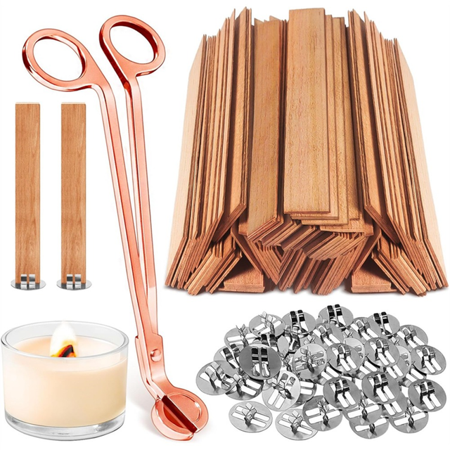 120 Pcs Wood Wicks, Wide Wicks for Candles Making with Wick Trimmer, 8 Oz Candle Jar, Easy to Burn
