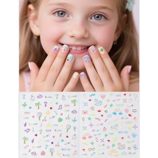 SHEIN 2 Sheet Macaron Unicorn 3D Nail Stickers, Coconut Tree,Ice Cream Nail Art Decals For Kids And Girls Gifts