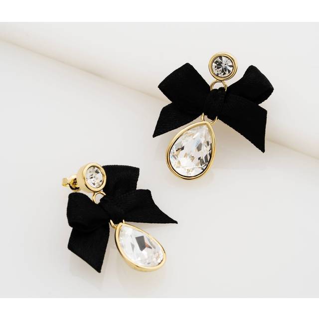 Ted Baker Ritala Ribbon Bow Crystal Drop Earrings, Gold/Black