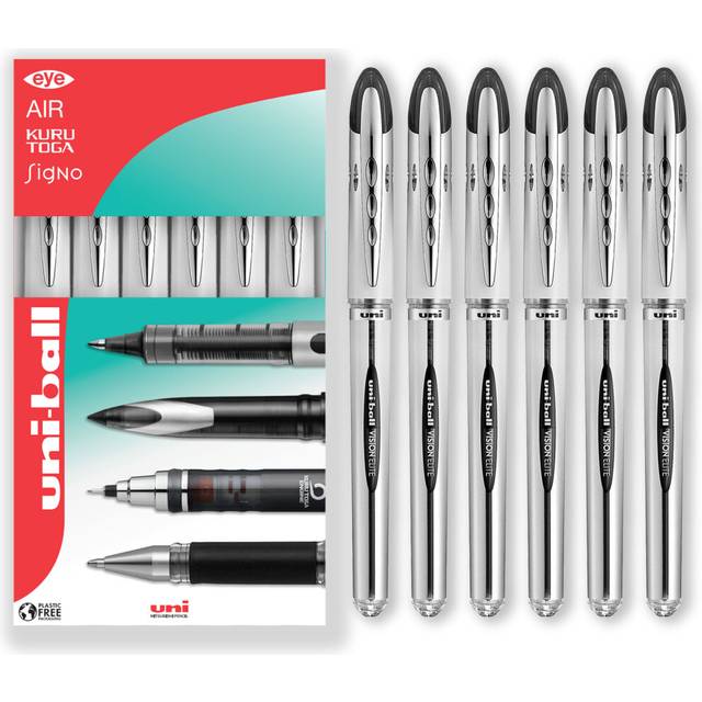 (Black, Pack of 6) uni-ball UB-200 Vision Elite Rollerball Pen - 0.8mm