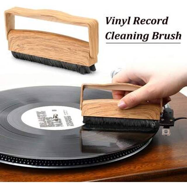 SHEIN Wood-Tone Record Cleaner Brush - Vinyl Cleaner Record Brush - Carbon Fiber Anti-Static Vinyl Brush - Record Player Accessories