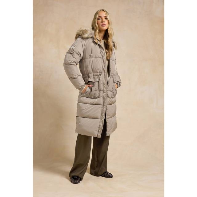 Lts Tall Natural Brown Padded Midi Coat Size 18