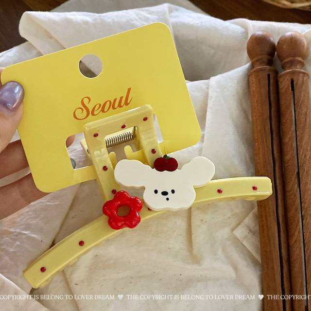 (Single-sided white lamb yellow rectangular shark hairpin) New animal puppy color polka dot hair clip sweet and cute hair clip shark clip hair accesso