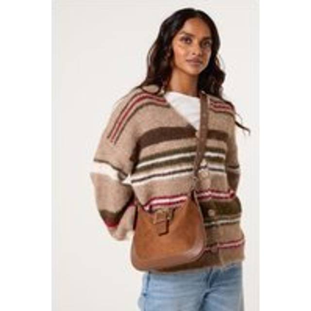 Blue Vanilla Light Brown Multi Stripe Knit Cardigan - S/M