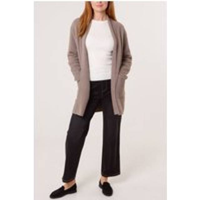 Blue Vanilla Light Brown Fluffy Fleece Open Midi Cardigan - L/XL