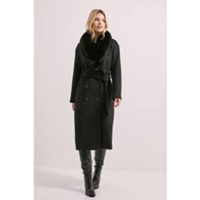 Dorothy Perkins Faux Fur Collar Belted Longline Coat In Black - black - 18