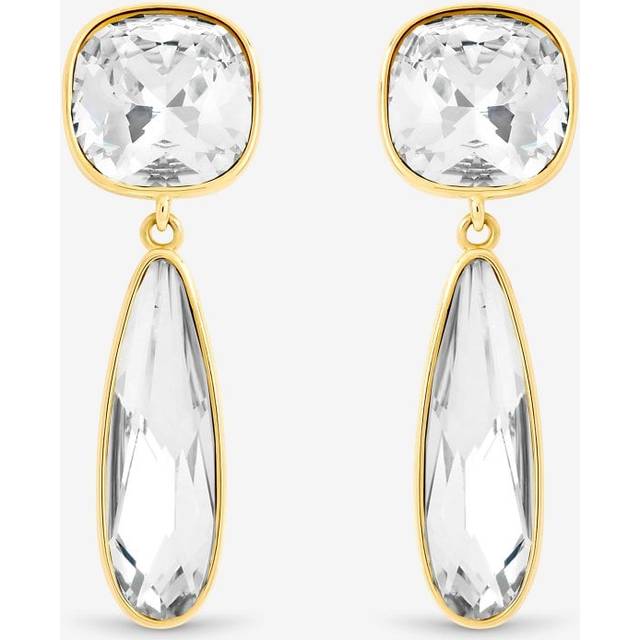Gold Plated Cubic Zirconia and Polished Drop Earrings - One Size