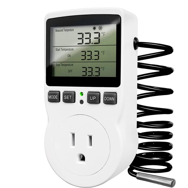 Digital Temperature Controller Outlet,120V Electric Thermostat Outlet Plug 110V for Reptile Terrarium Greenhouse US