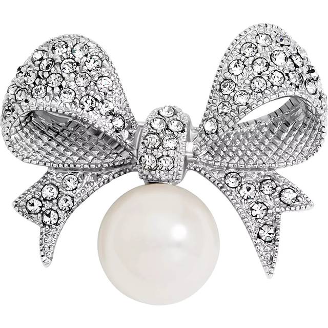 Jon Richard Silver Plated And Pearl And Crystal Bow Brooch - Gift Box - One Size