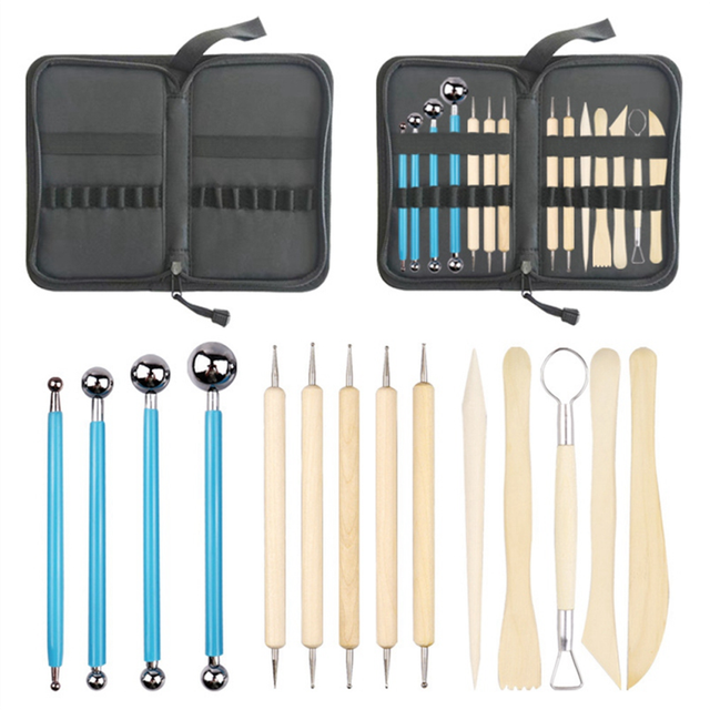 Pottery Tools Set of 14 Clay Sculpture Carving Knife Wood Spotting Needle Trimming Tool Round Pill Stick