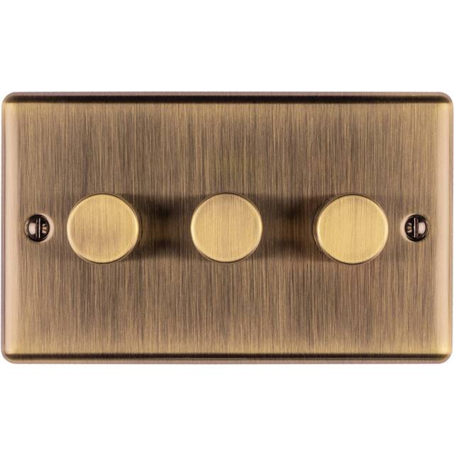 Loops 3 Gang 400W Led 2 Way Rotary Dimmer Switch Antique Brass Light Dimming Plate - One Size